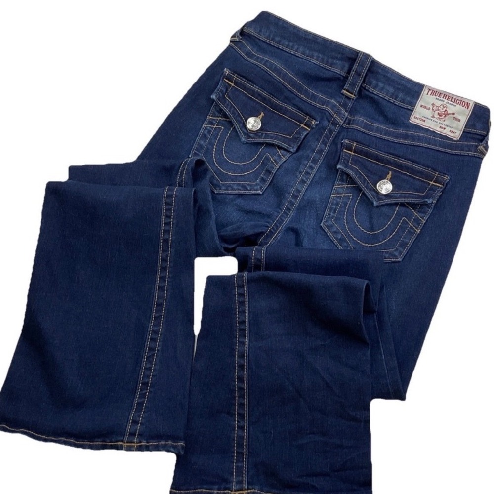 True Religion Joey Mid Rise Flare Jeans Dark  Y2K Denim Size 28 Horseshoe Pocket